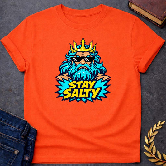 poseidon stay salty greek mythology youth t shirt 1 featuring trident, ocean waves, sea god symbolism in Greek mythology design