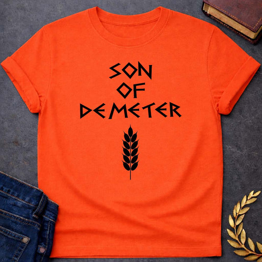 son of demeter greek mythology unisex softstyle adult t shirt featuring detailed Greek mythology artwork, symbolic design, and bold graphic style