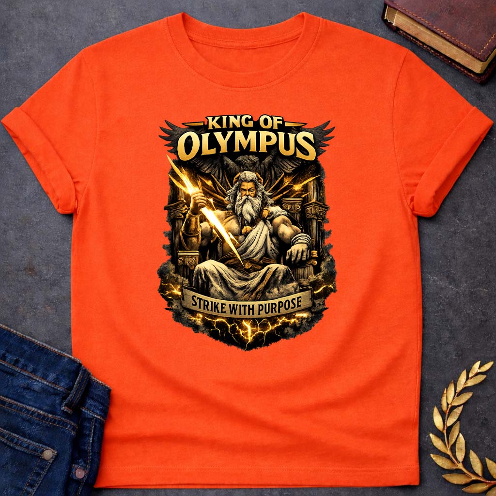zeus king of olympus strike with purpose greek mythology kids heavy cotton™ tee featuring lightning bolt, sky god power symbolism in bold Greek mythology design
