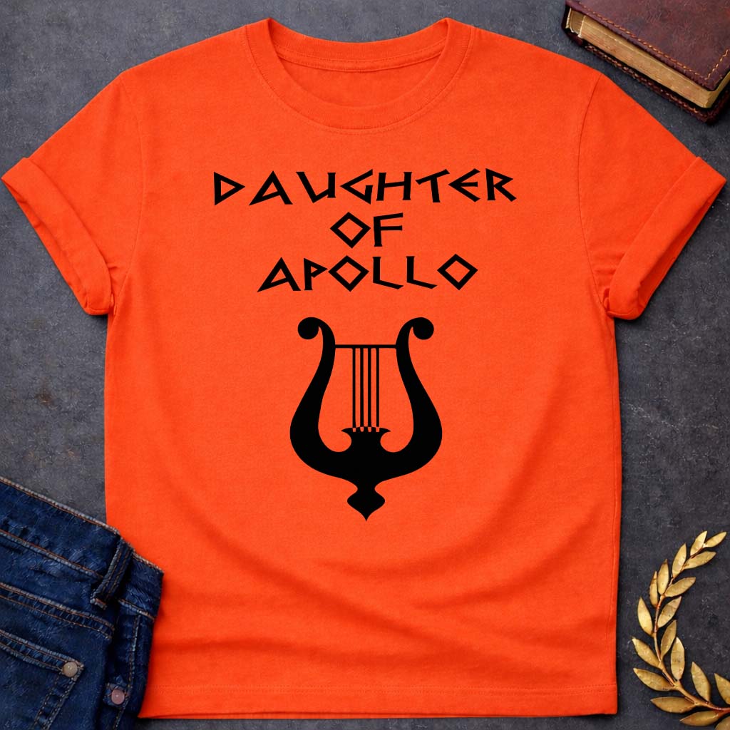 daughter of apollo unisex softstyle adult t shirt featuring detailed Greek mythology artwork, symbolic design, and bold graphic style