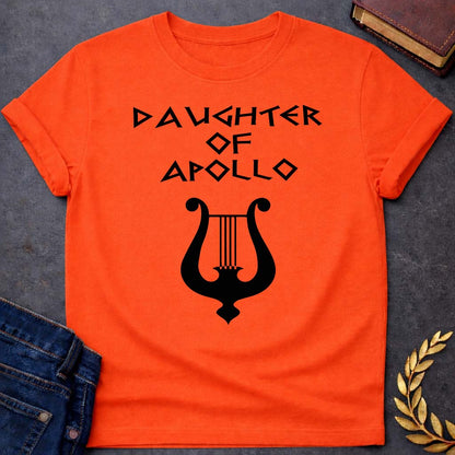 daughter of apollo unisex softstyle adult t shirt featuring detailed Greek mythology artwork, symbolic design, and bold graphic style