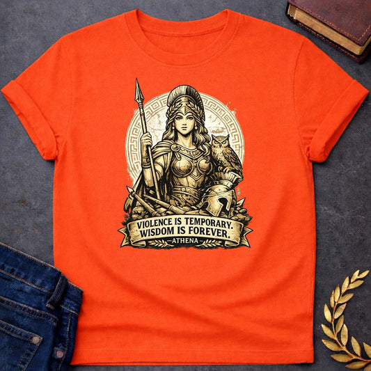 Athena Violence is Temporary Wisdom is Forever Greek Mythology Youth T-Shirt featuring owl, laurel wreath, wisdom symbolism in vintage Greek mythology design