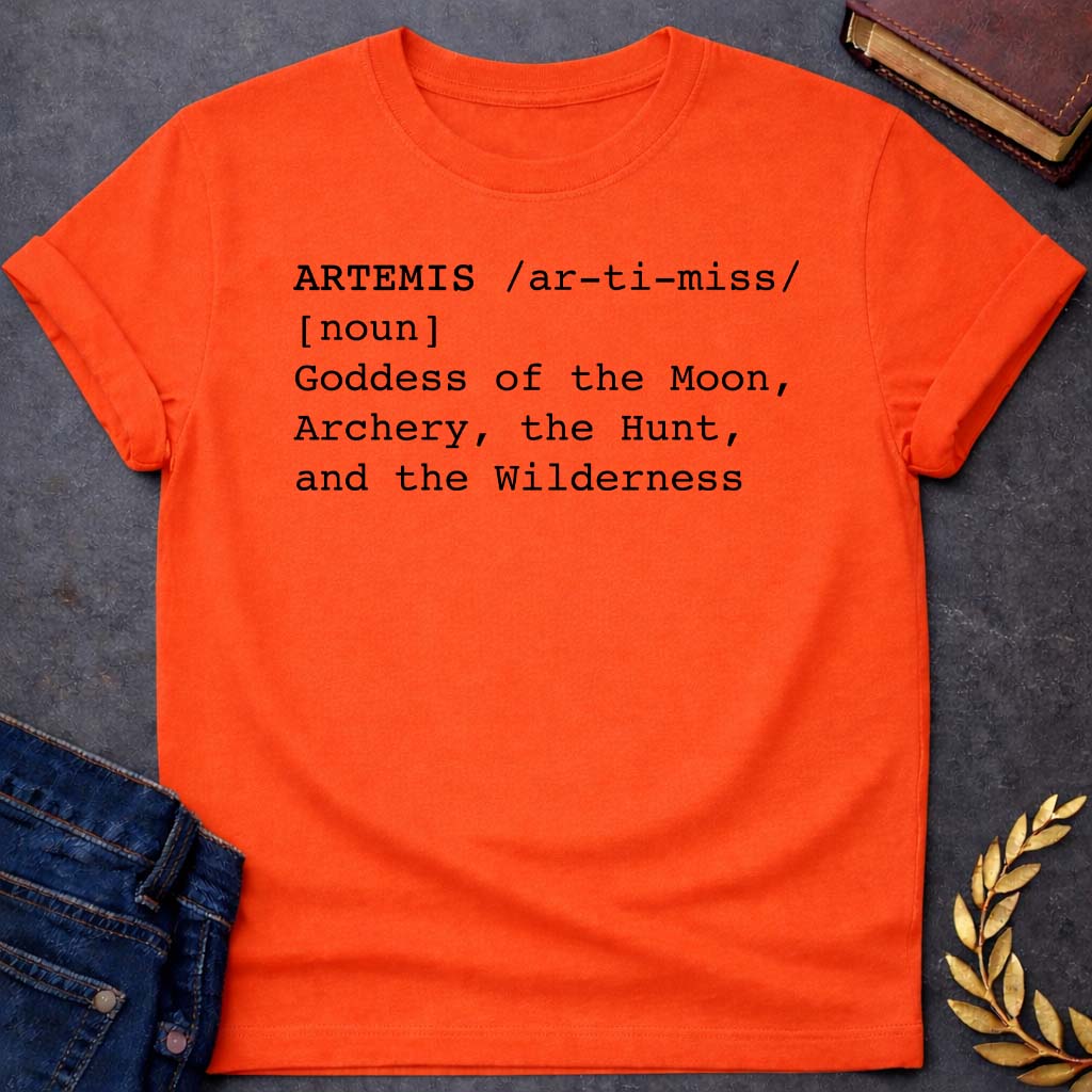Artemis Dictionary Definition Greek Mythology Youth T-Shirt featuring detailed Greek mythology artwork, symbolic design, and bold graphic style