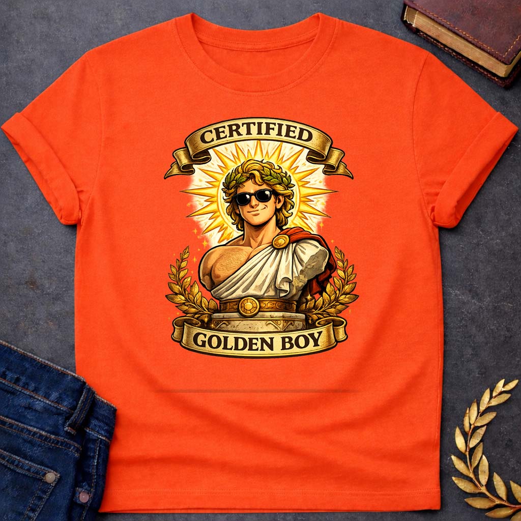 apollo certified golden boy greek mythology youth heavy cotton™ tee featuring detailed Greek mythology artwork, symbolic design, and bold graphic style