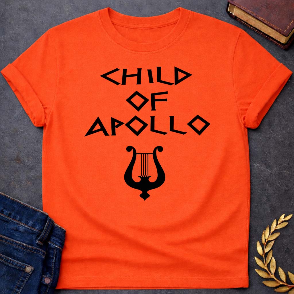 child of apollo greek mythology unisex softstyle adult t shirt featuring detailed Greek mythology artwork, symbolic design, and bold graphic style