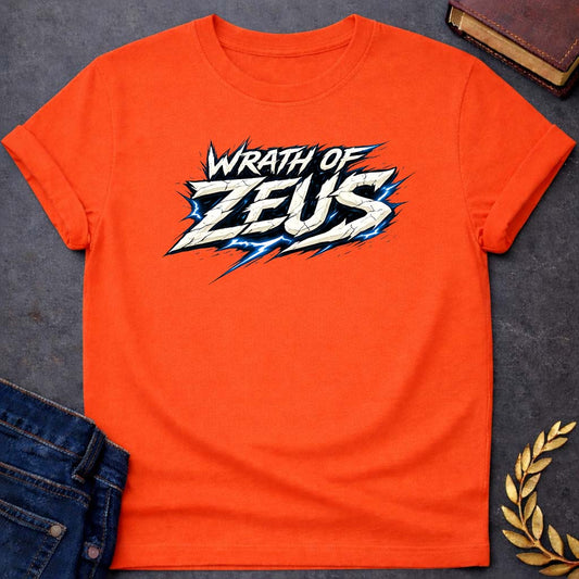 zeus wrath of zeus greek mythology youth t shirt featuring lightning bolt, sky god power symbolism in bold Greek mythology design