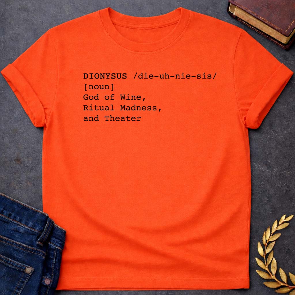 dionysus dictionary definition greek mythology youth heavy cotton™ tee featuring detailed Greek mythology artwork, symbolic design, and bold graphic style