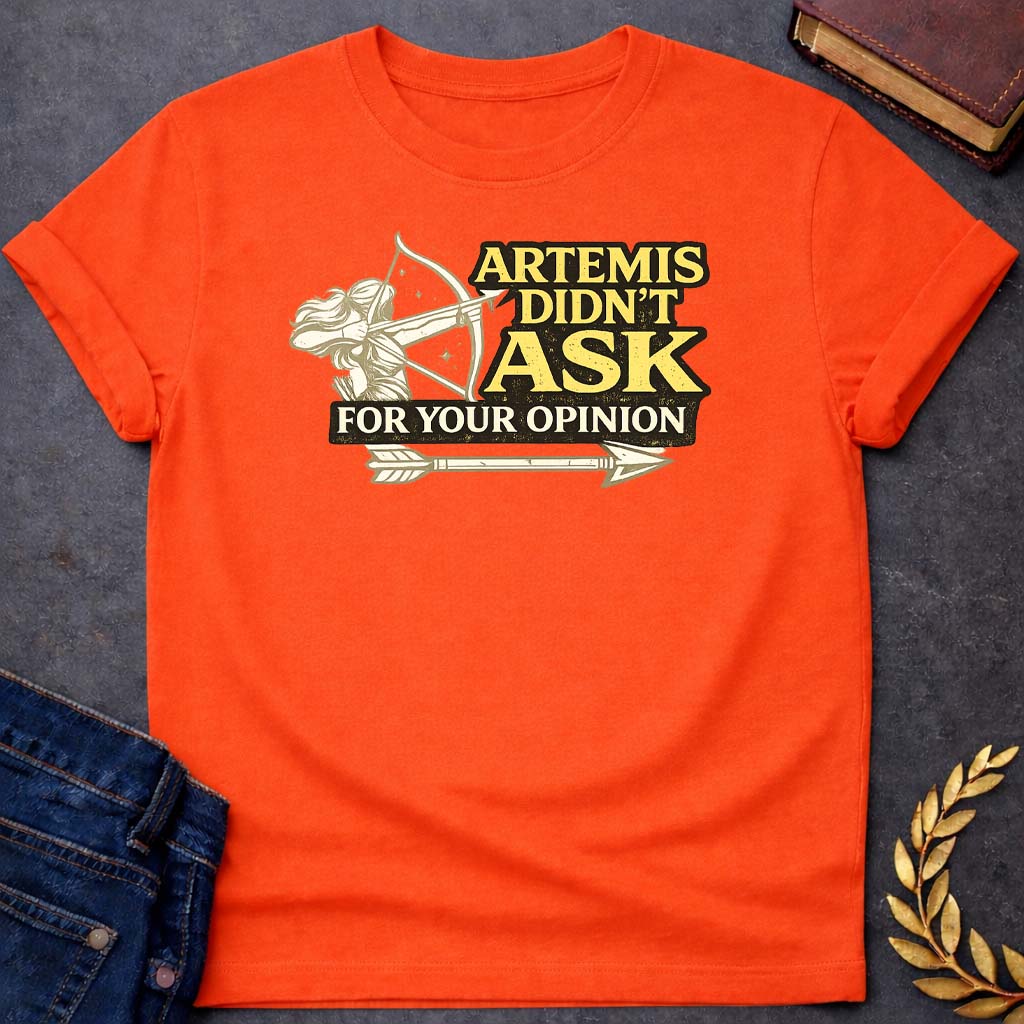 artemis didnt ask for your opinion greek mythology youth t shirt featuring detailed Greek mythology artwork, symbolic design, and bold graphic style