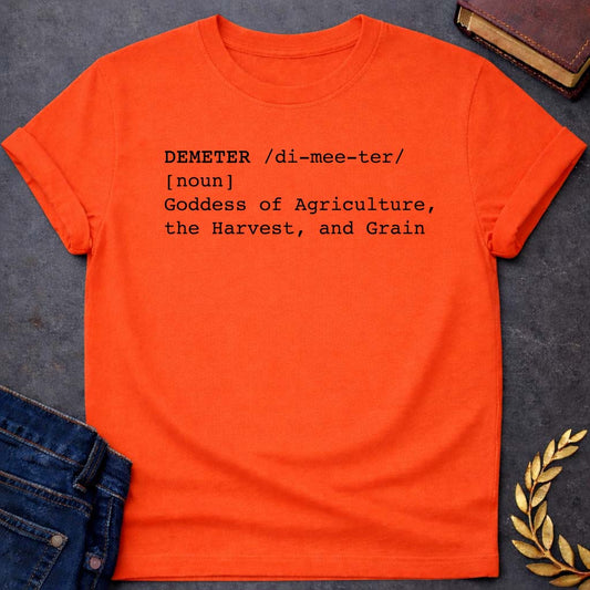 Demeter Dictionary Definition Greek Mythology Youth T-Shirt featuring detailed Greek mythology artwork, symbolic design, and bold graphic style
