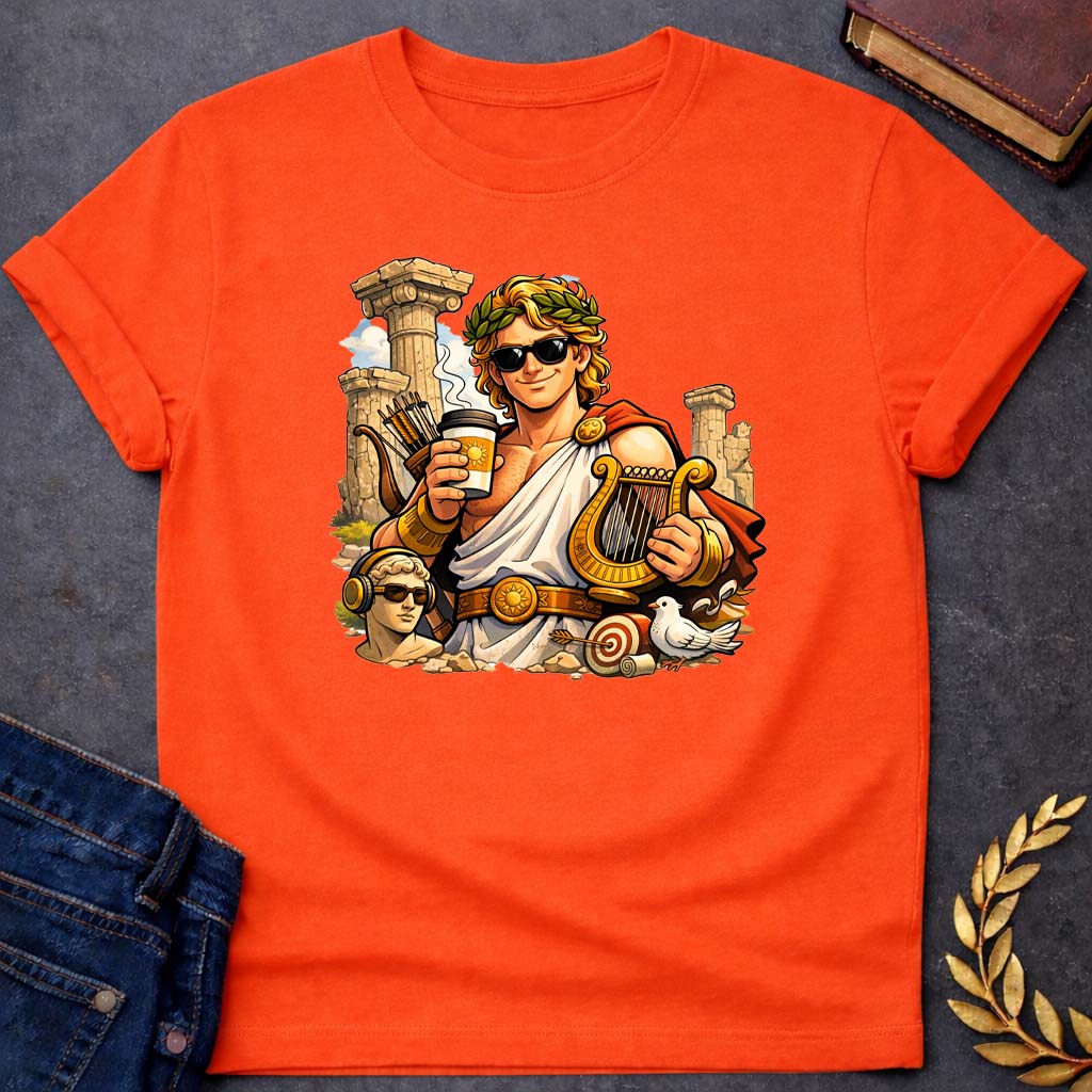 Apollo Greek Mythology Youth T-Shirt featuring detailed Greek mythology artwork, symbolic design, and bold graphic style