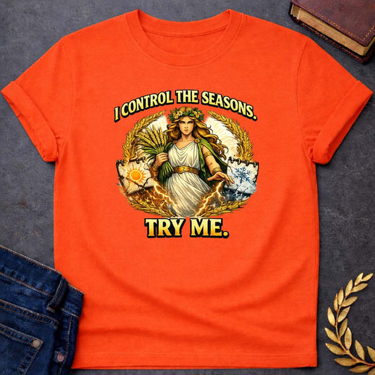 demeter i control the seasons greek mythology youth t shirt featuring detailed Greek mythology artwork, symbolic design, and bold graphic style