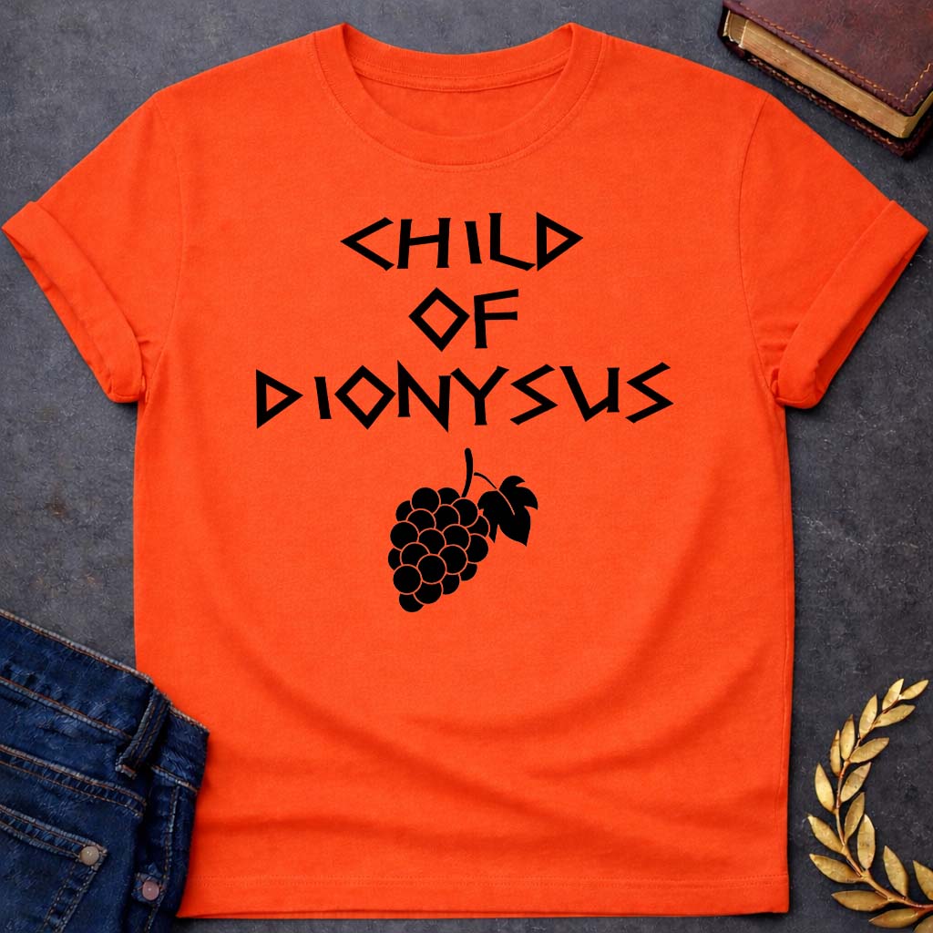child of dionysus greek mythology unisex softstyle adult t shirt featuring detailed Greek mythology artwork, symbolic design, and bold graphic style