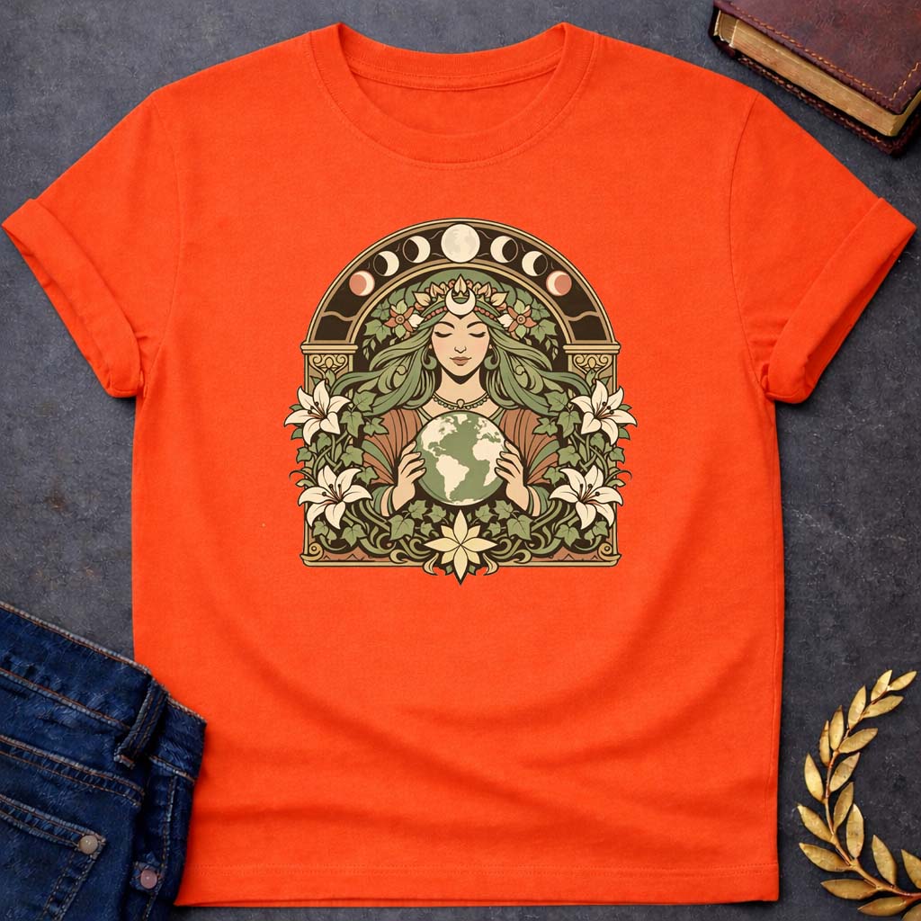 Gaia Earth Goddess Greek Mythology Youth Shirt featuring detailed Greek mythology artwork, symbolic design, and bold graphic style