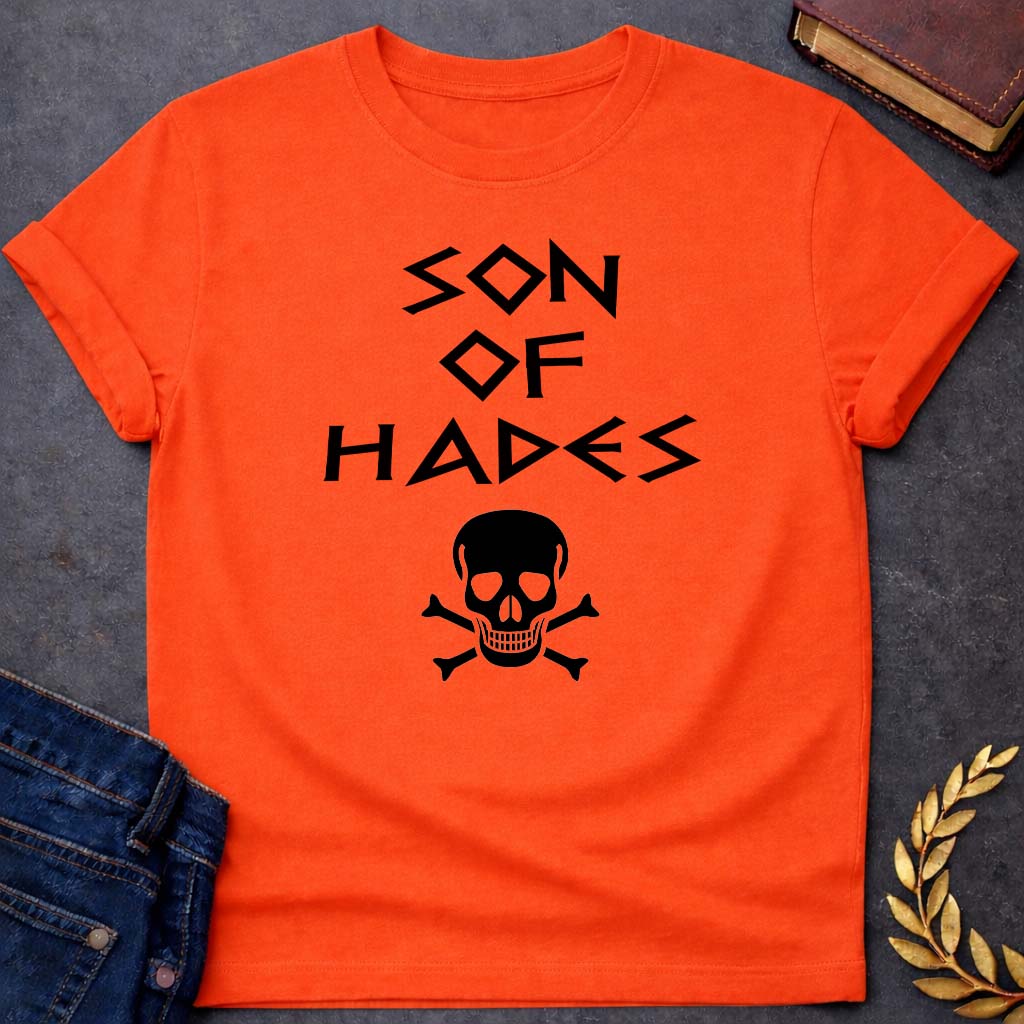 son of hades greek mythology unisex softstyle adult t shirt featuring underworld king, skull motifs, dark Greek mythology design