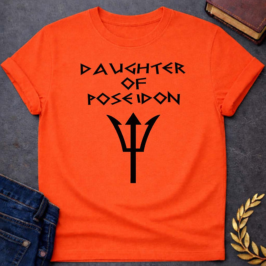 daughter of poseidon unisex softstyle adult t shirt featuring trident, ocean waves, sea god symbolism in Greek mythology design