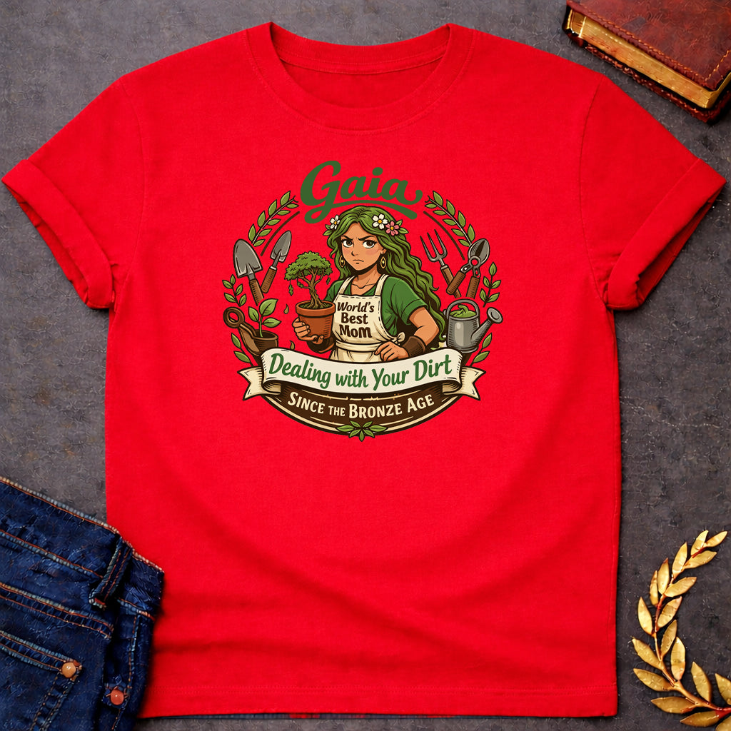 gaia dealing with your dirt greek mythology adult shirt featuring detailed Greek mythology artwork, symbolic design, and bold graphic style