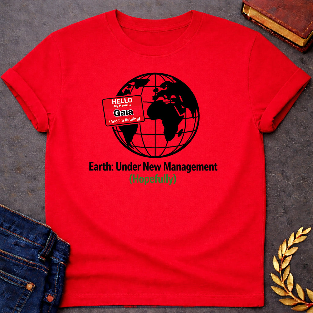 gaia earth under new managment greek mythology adult shirt featuring detailed Greek mythology artwork, symbolic design, and bold graphic style