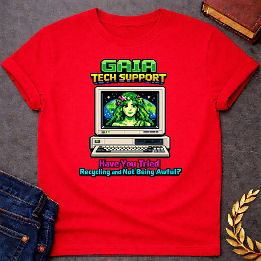 gaia tech support greek mythology adult shirt featuring detailed Greek mythology artwork, symbolic design, and bold graphic style