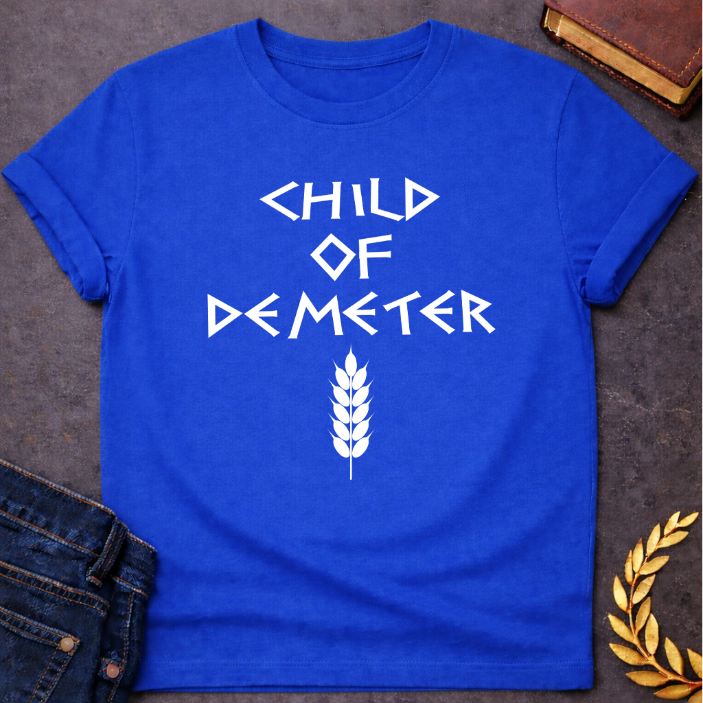 child of demeter greek mythology unisex softstyle adult t shirt featuring detailed Greek mythology artwork, symbolic design, and bold graphic style