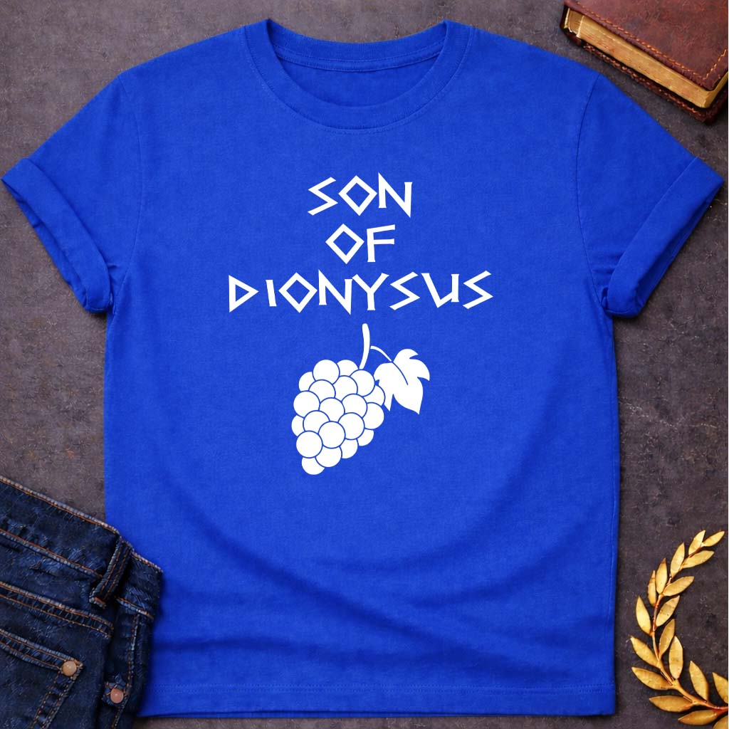 son of dionysus greek mythology unisex softstyle adult t shirt featuring detailed Greek mythology artwork, symbolic design, and bold graphic style
