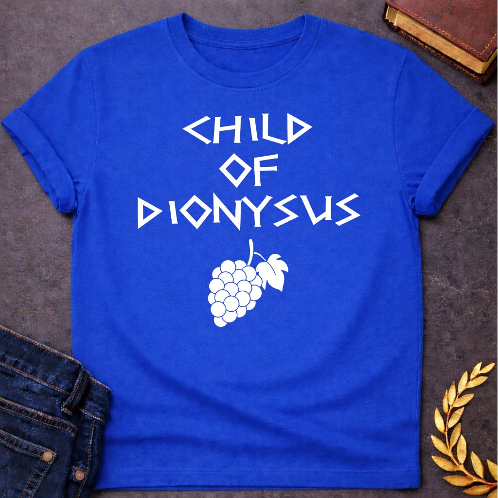 child of dionysus greek mythology unisex softstyle adult t shirt featuring detailed Greek mythology artwork, symbolic design, and bold graphic style