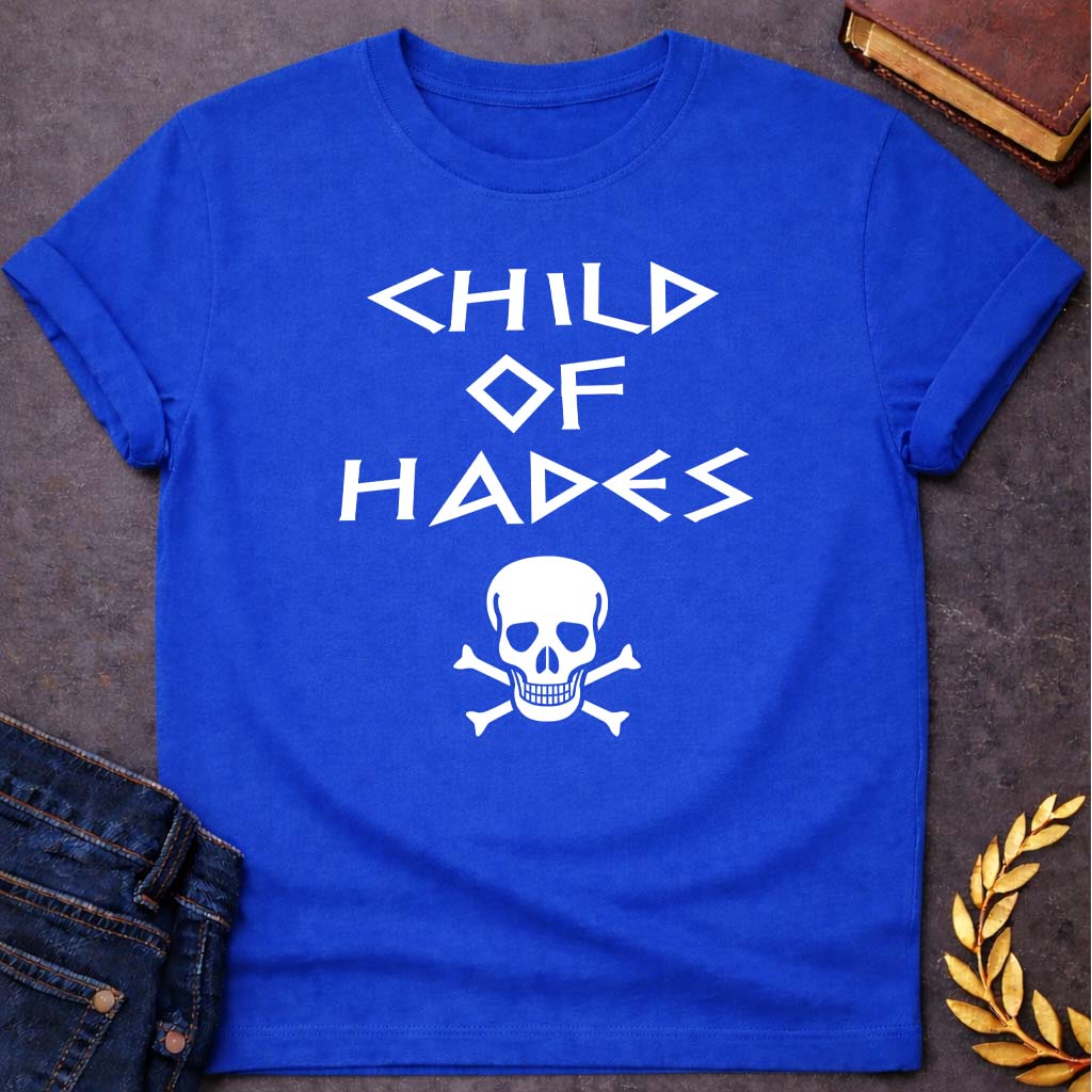 child of hades greek mythology unisex softstyle adult t shirt featuring underworld king, skull motifs, dark Greek mythology design