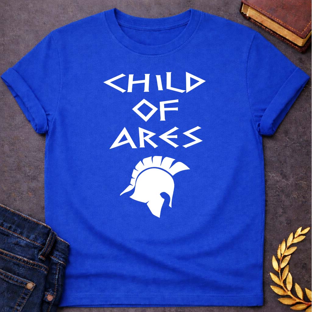 child of ares greek mythology unisex softstyle adult t shirt featuring warrior armor, battle symbolism, god of war Greek mythology design