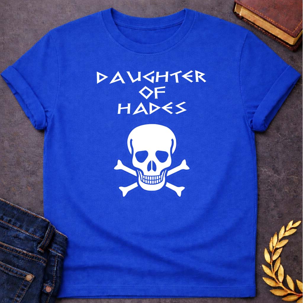 daughter of hades unisex softstyle adult t shirt featuring underworld king, skull motifs, dark Greek mythology design