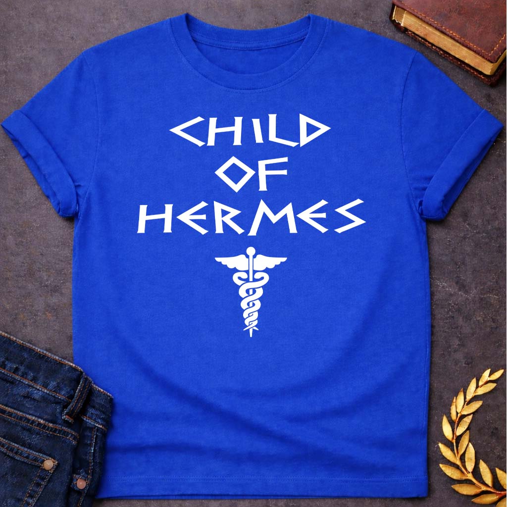 child of hermes greek mythology unisex softstyle adult t shirt featuring detailed Greek mythology artwork, symbolic design, and bold graphic style