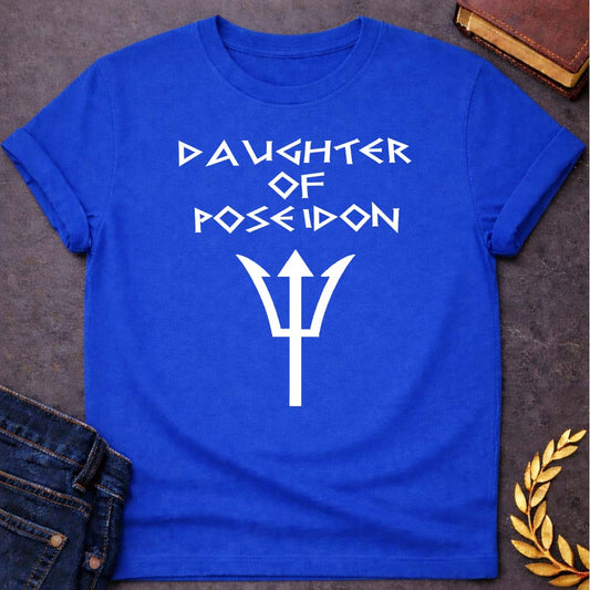 daughter of poseidon unisex softstyle adult t shirt featuring trident, ocean waves, sea god symbolism in Greek mythology design