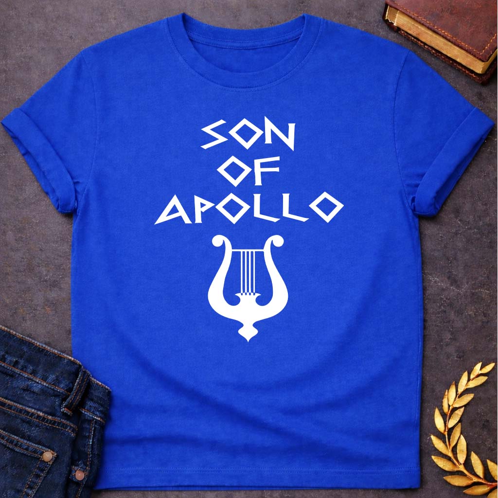 son of apollo greek mythology unisex softstyle adult t shirt featuring detailed Greek mythology artwork, symbolic design, and bold graphic style