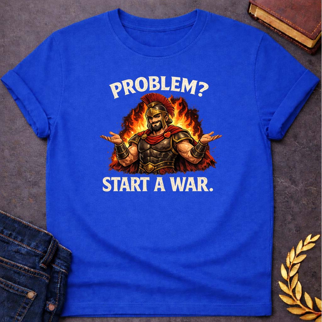 ares problem start a war greek mythology youth heavy cotton™ tee featuring warrior armor, battle symbolism, god of war Greek mythology design