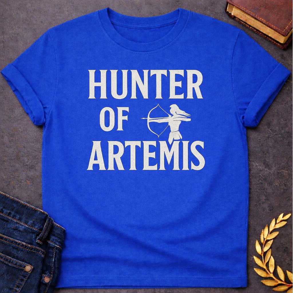 hunter of artemis greek mythology youth t shirt featuring detailed Greek mythology artwork, symbolic design, and bold graphic style