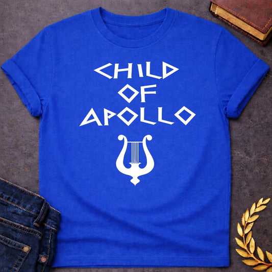 child of apollo greek mythology unisex softstyle adult t shirt featuring detailed Greek mythology artwork, symbolic design, and bold graphic style