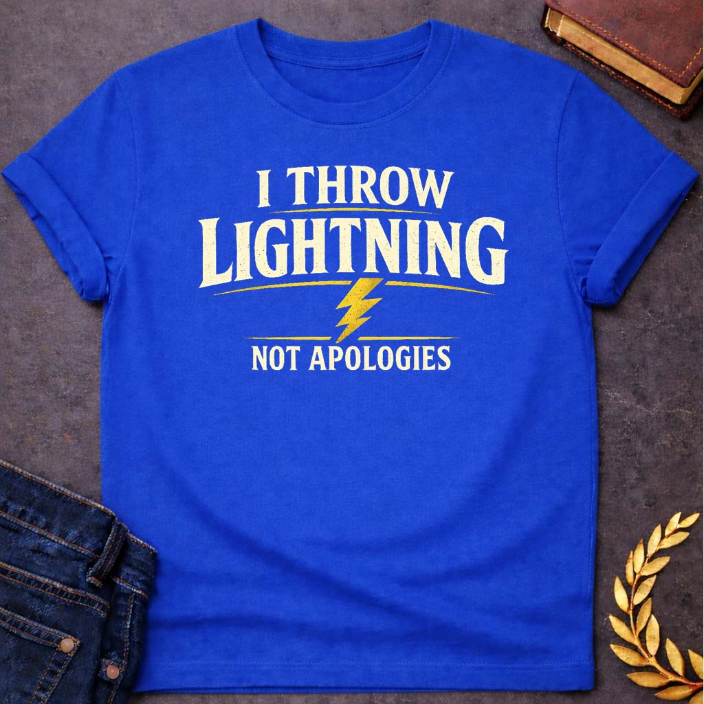 zeus i throw lightning greek mythology adult t shirt featuring lightning bolt, sky god power symbolism in bold Greek mythology design