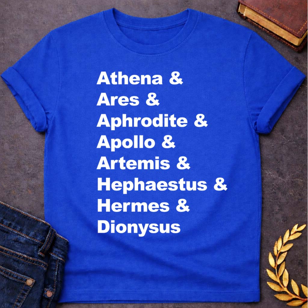 greek mythology the god kids names unisex softstyle adult t shirt featuring detailed Greek mythology artwork, symbolic design, and bold graphic style
