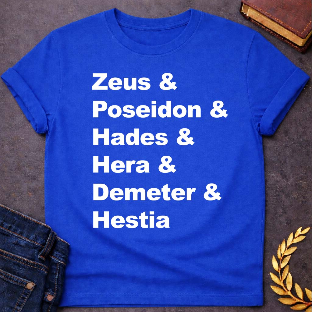 greek mythology the original og god names unisex softstyle adult t shirt featuring detailed Greek mythology artwork, symbolic design, and bold graphic style