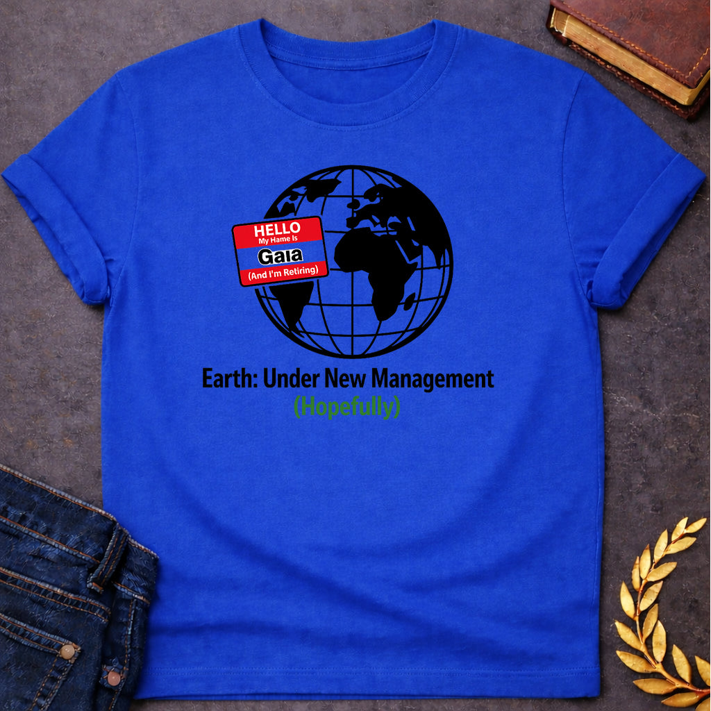 gaia earth under new managment greek mythology adult shirt featuring detailed Greek mythology artwork, symbolic design, and bold graphic style