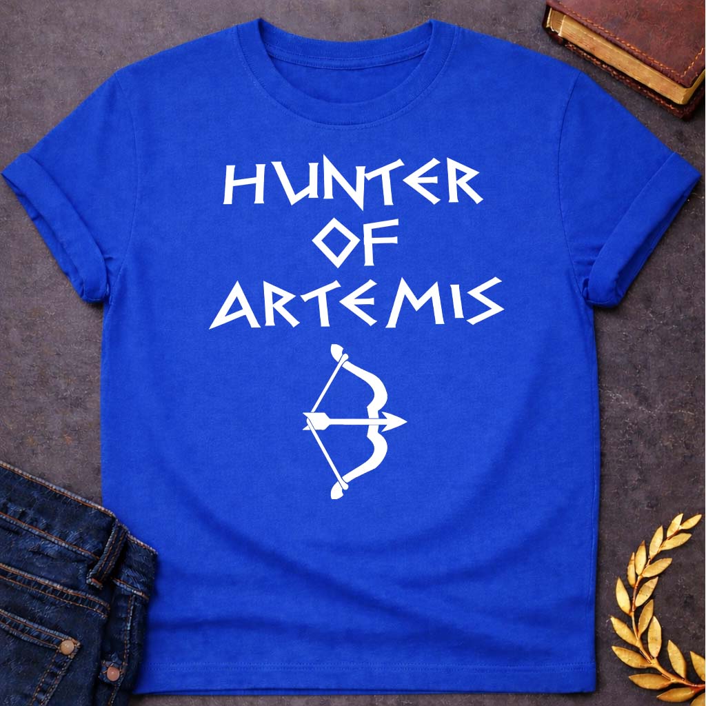 hunter of artemis unisex softstyle adult t shirt featuring detailed Greek mythology artwork, symbolic design, and bold graphic style