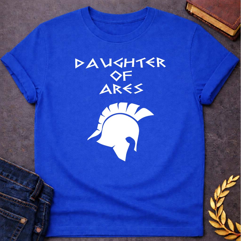daughter of ares unisex softstyle adult t shirt featuring warrior armor, battle symbolism, god of war Greek mythology design