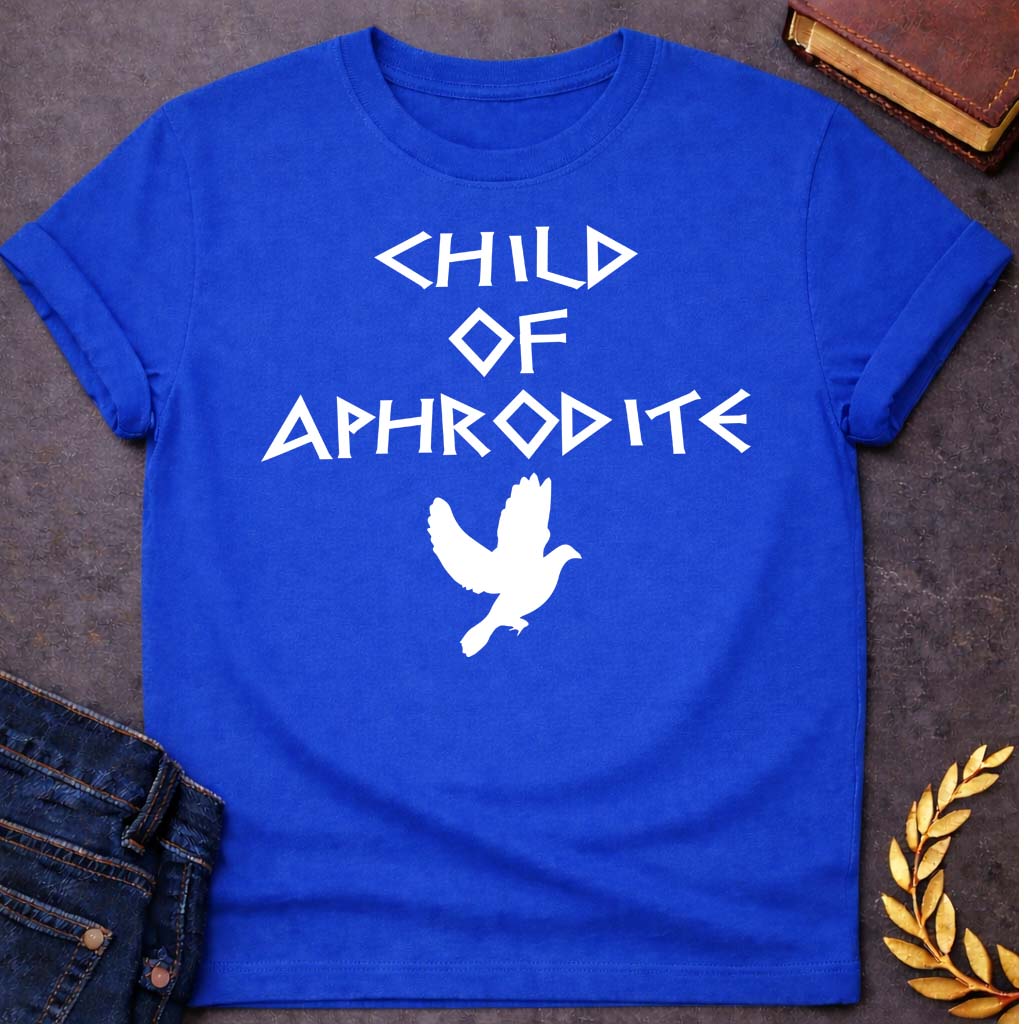 child of aphrodite greek mythology unisex softstyle adult t shirt featuring detailed Greek mythology artwork, symbolic design, and bold graphic style