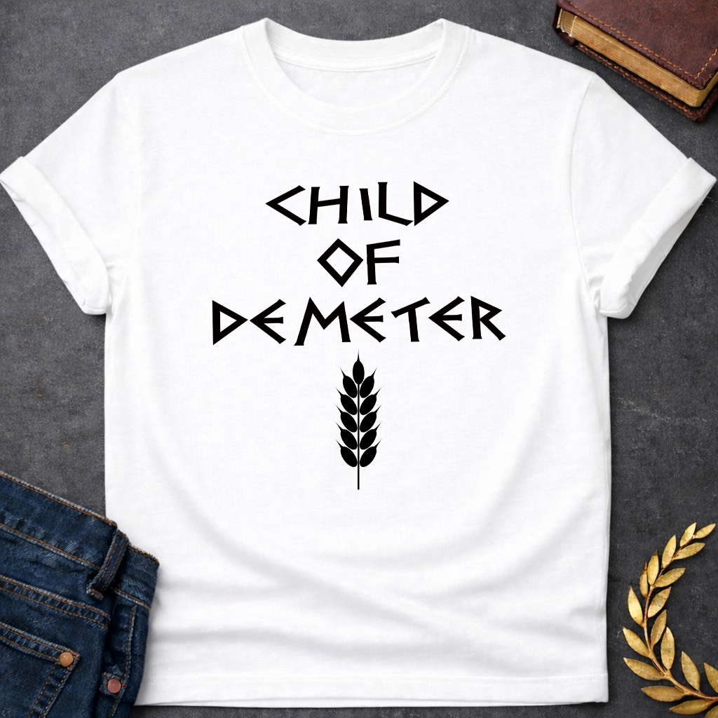 child of demeter greek mythology unisex softstyle adult t shirt featuring detailed Greek mythology artwork, symbolic design, and bold graphic style
