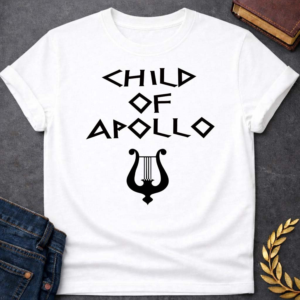 child of apollo greek mythology unisex softstyle adult t shirt featuring detailed Greek mythology artwork, symbolic design, and bold graphic style