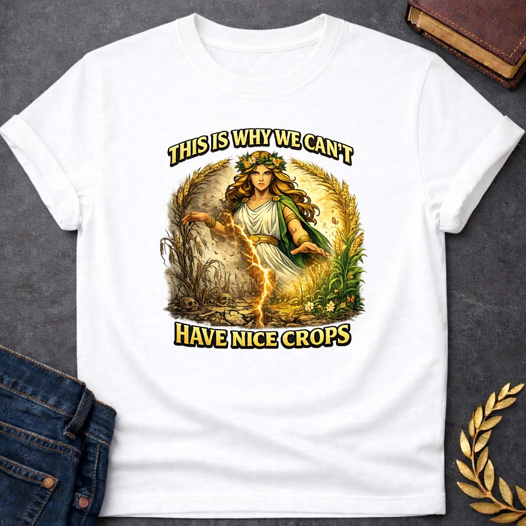 demeter this is why we cant have nice crops greek mythology youth t shirt featuring detailed Greek mythology artwork, symbolic design, and bold graphic style