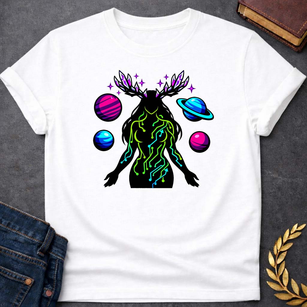 gaia earth goddess greek mythology neon style youth shirt featuring detailed Greek mythology artwork, symbolic design, and bold graphic style