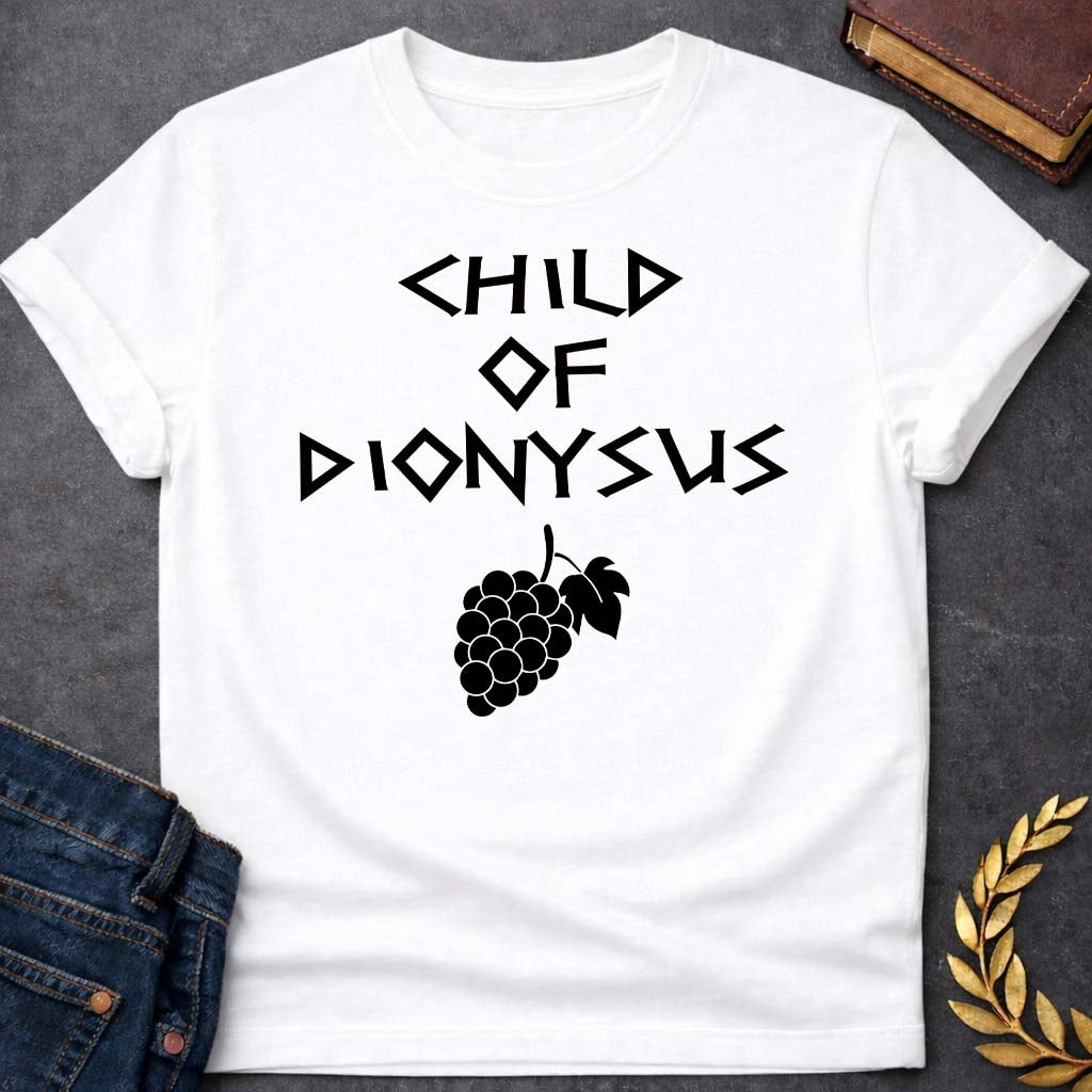 child of dionysus greek mythology unisex softstyle adult t shirt featuring detailed Greek mythology artwork, symbolic design, and bold graphic style