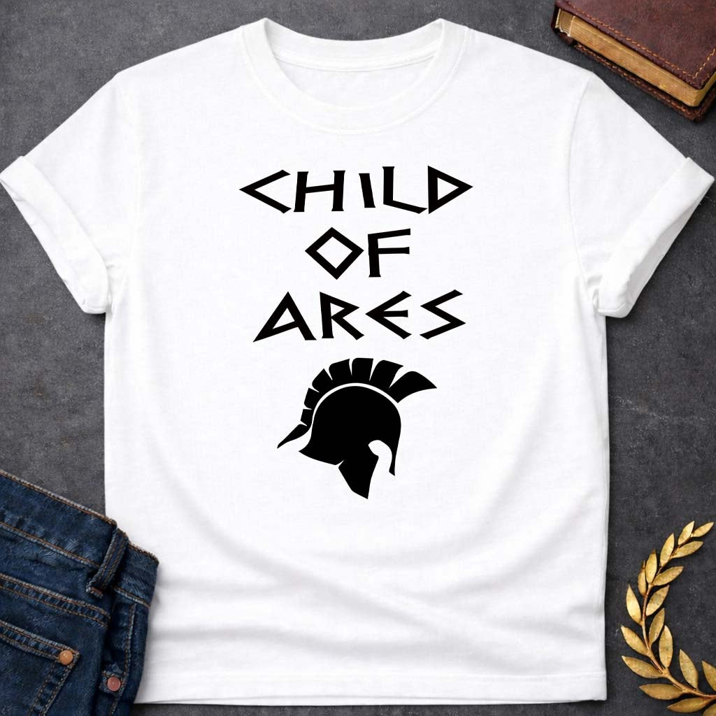 child of ares greek mythology unisex softstyle adult t shirt featuring warrior armor, battle symbolism, god of war Greek mythology design
