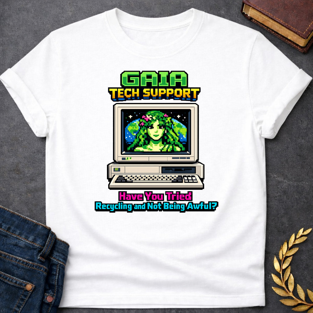 gaia tech support greek mythology adult shirt featuring detailed Greek mythology artwork, symbolic design, and bold graphic style