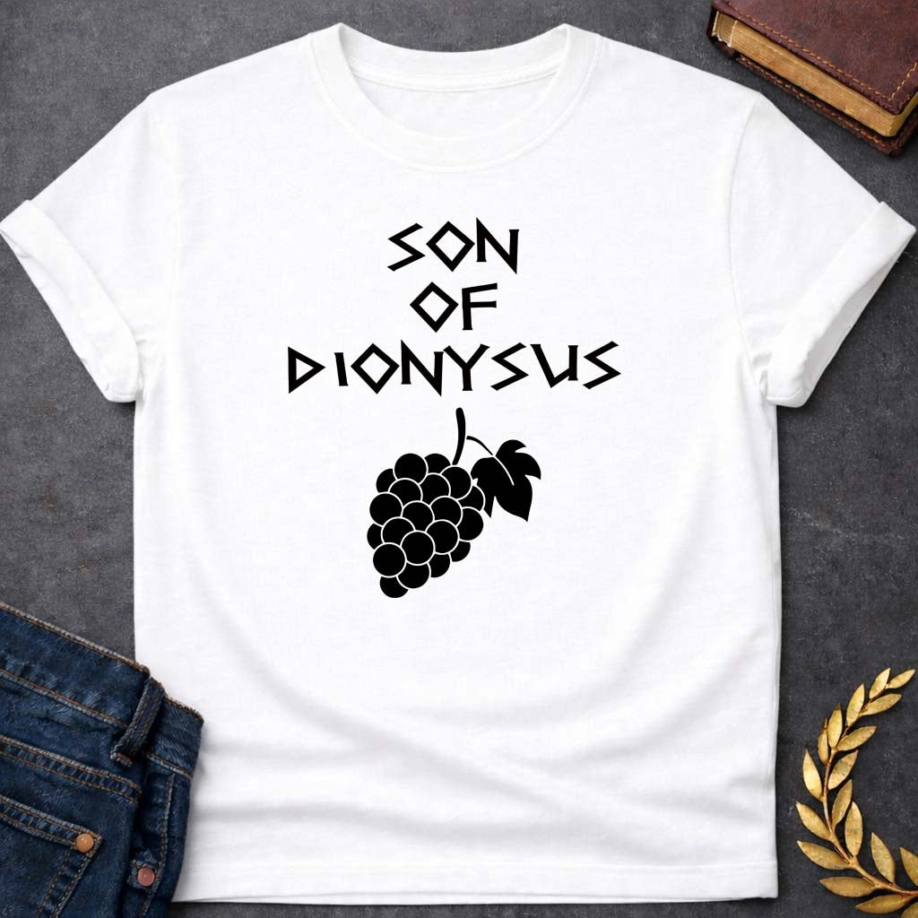 son of dionysus greek mythology unisex softstyle adult t shirt featuring detailed Greek mythology artwork, symbolic design, and bold graphic style