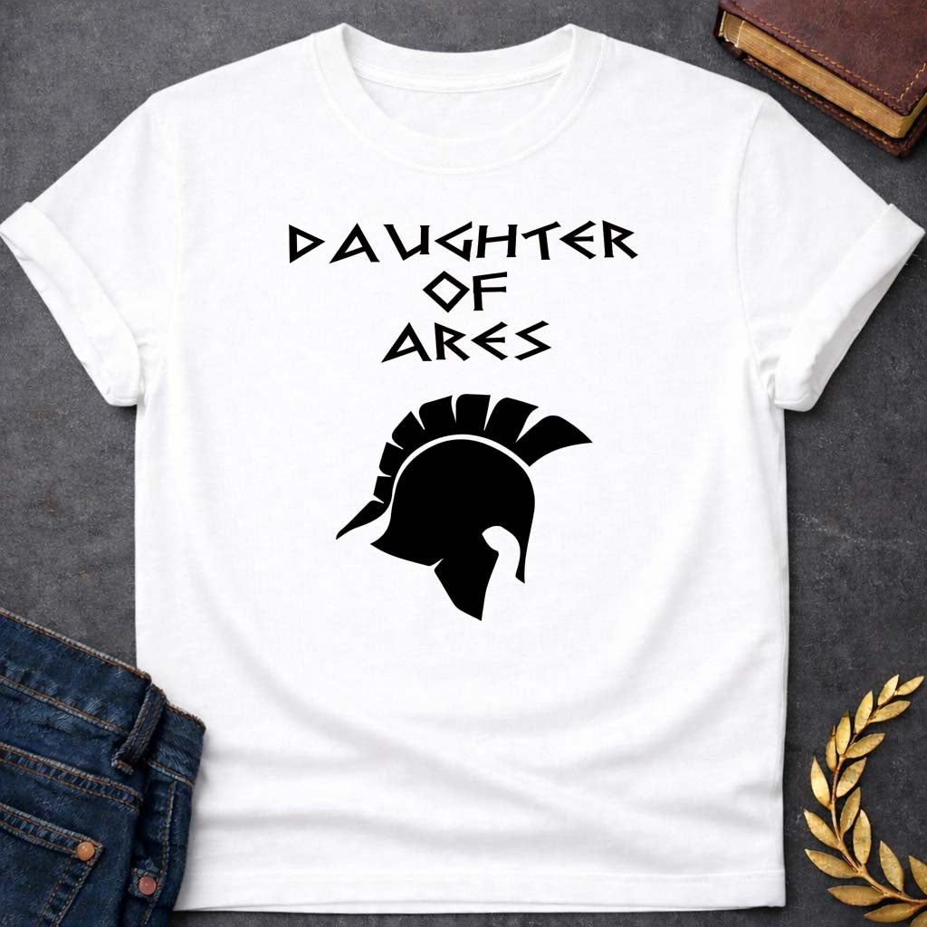 daughter of ares unisex softstyle adult t shirt featuring warrior armor, battle symbolism, god of war Greek mythology design